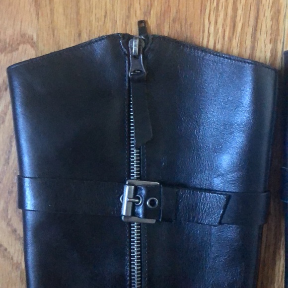 Black Brown Knee Highish Leather Boots with Buckle Detail - Picture 6 of 7